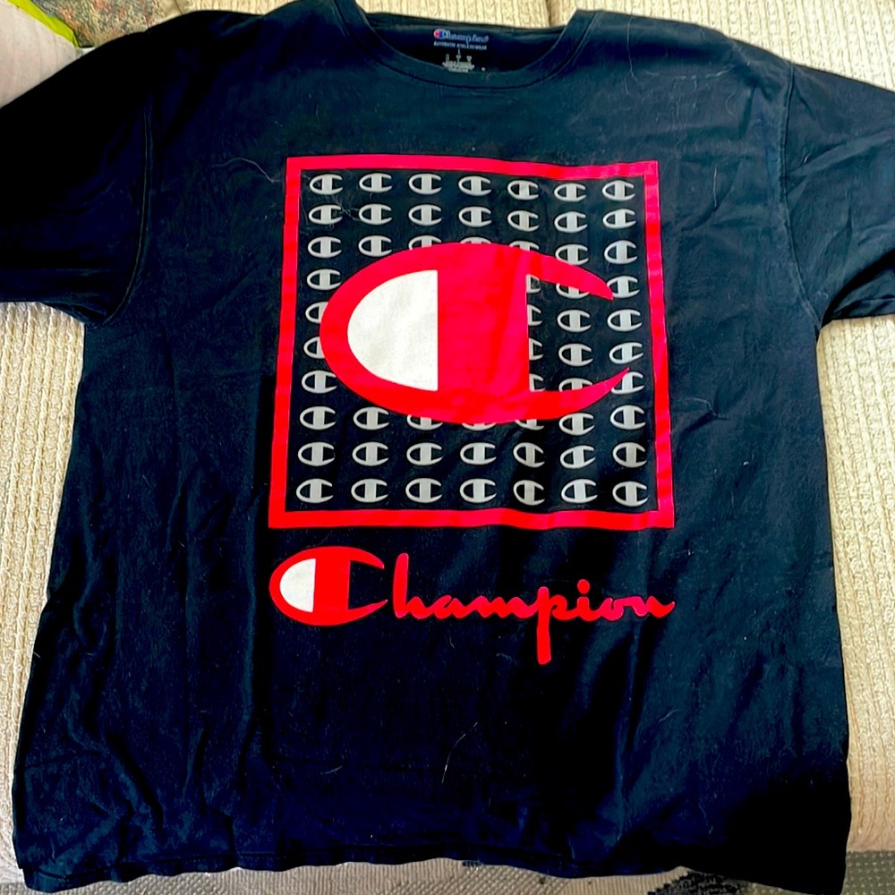 Red and black champion shirt, large